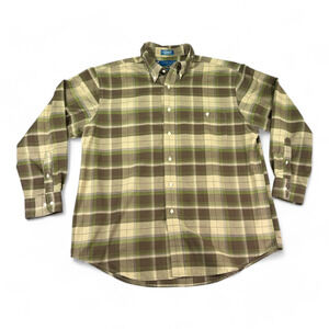 Vintage Towncraft Shirt Adult LARGE Brown Green Plaid Military Camo Colors 90s